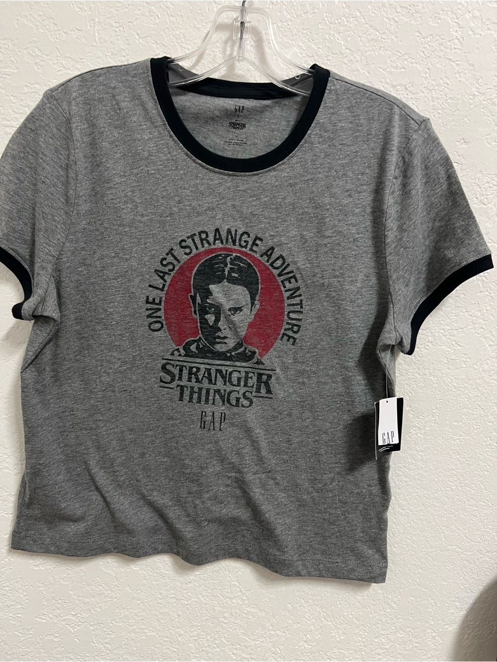 GAP x Stranger Things collaboration Gray Ringer Tee with Black Trim